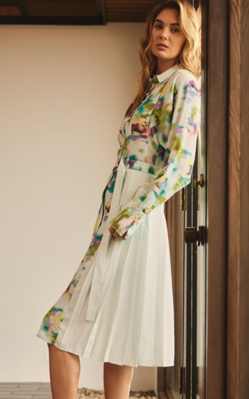 Abstract Floral Silk Blend Dress